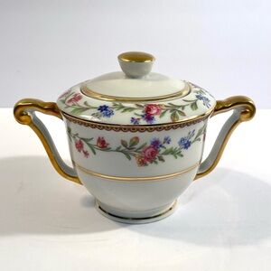 Raynaud Limoges France Country Flowers Handled Sugar Bowl & Lid Porcelain China